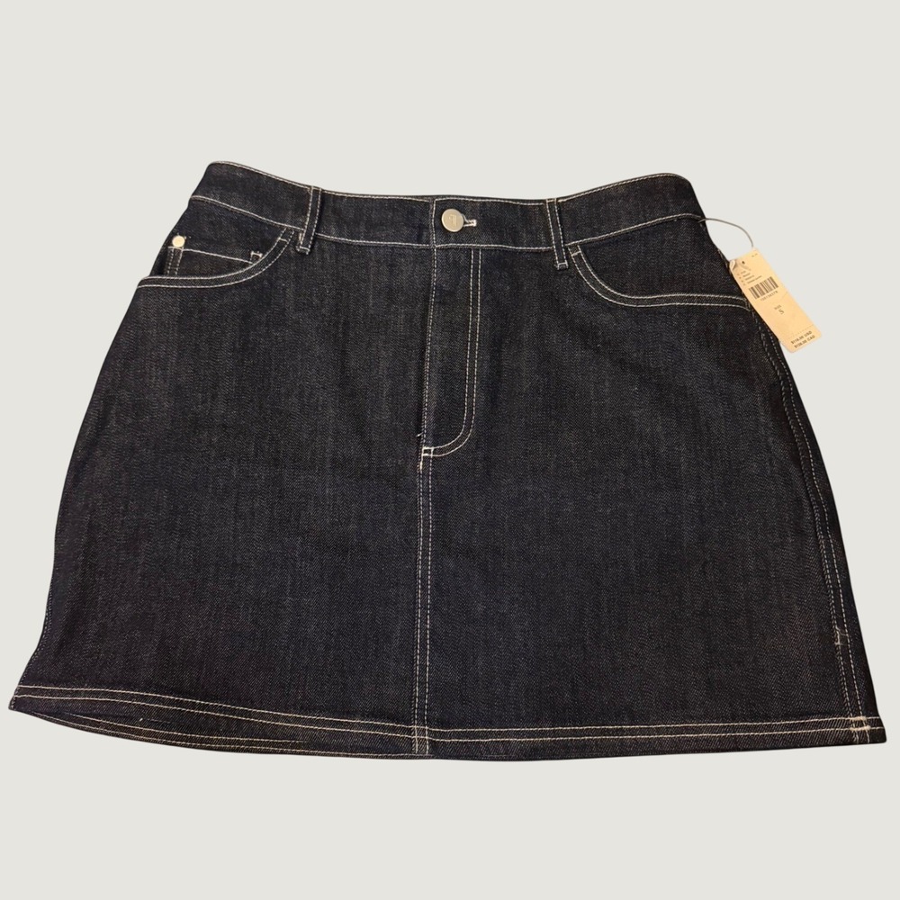 Pilcro Denim Mini Skirt Size S Bow Embroidered Dark Wash Contrast Stitch A-Line